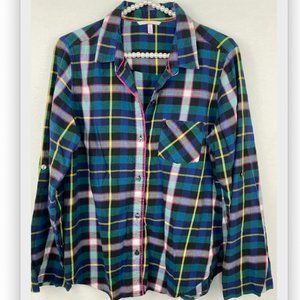 Victoria Secret Plaid Button Down Sz M Green